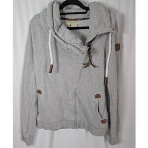 Wanakome Hestia Zip Cowl Neck Sweatshirt Womens Large Gray Assymetrical Full Zip